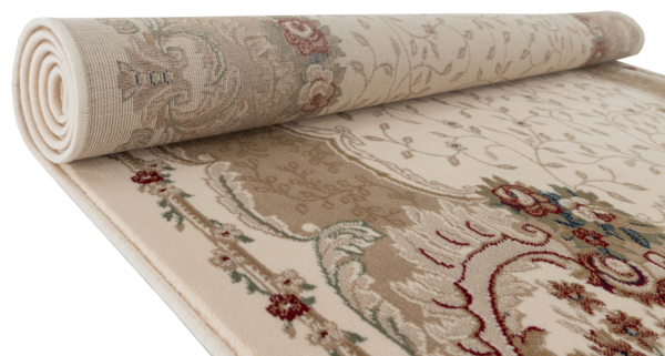 Elegant Synthetic Cream Oriental Rug with Floral Beige Border | Timeless Decor for Your Interior